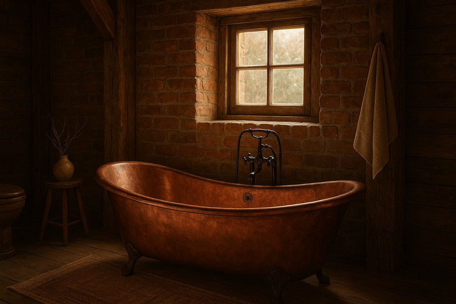 The Rustic Allure of a Vintage Copper Bathtub