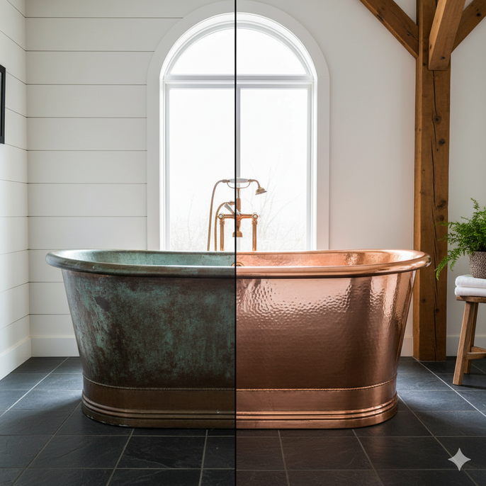 The Dual Beauty of Copper Bathtubs: Shine and Patina