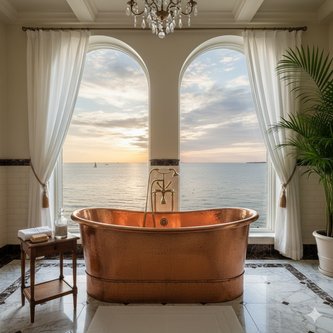 The Luxury of a Sea-Facing Copper Bathtub