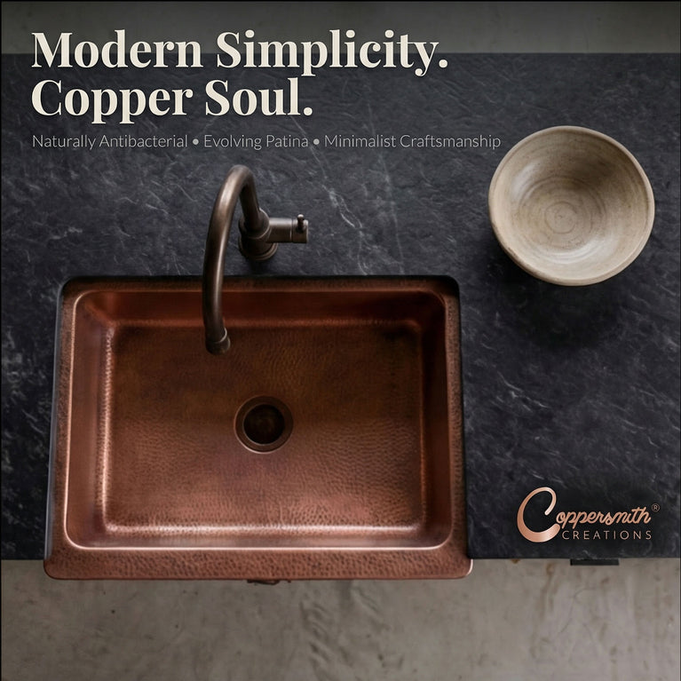 Copper Sink Hammered Front Apron 23.50 x 17.50 x 8 inch
