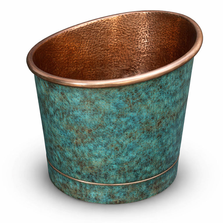 39-Inch Japanese Soaking Copper Bathtub Hammered Antique Copper Interior Blue-Green