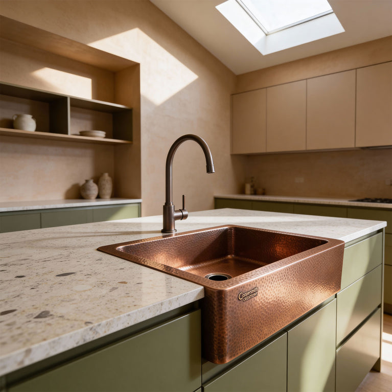 Copper Sink Hammered Front Apron 23.50 x 17.50 x 8 inch