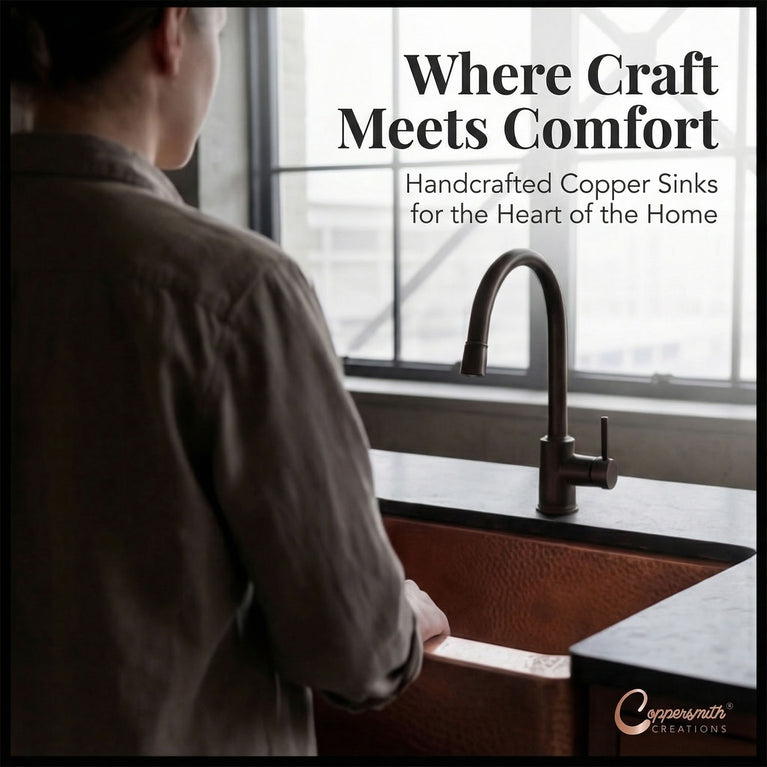 Copper Sink Hammered Front Apron 23.50 x 17.50 x 8 inch