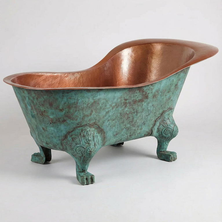 Chinese Style Clawfoot Copper Bathtub Antique Copper Interior Patina Exterior