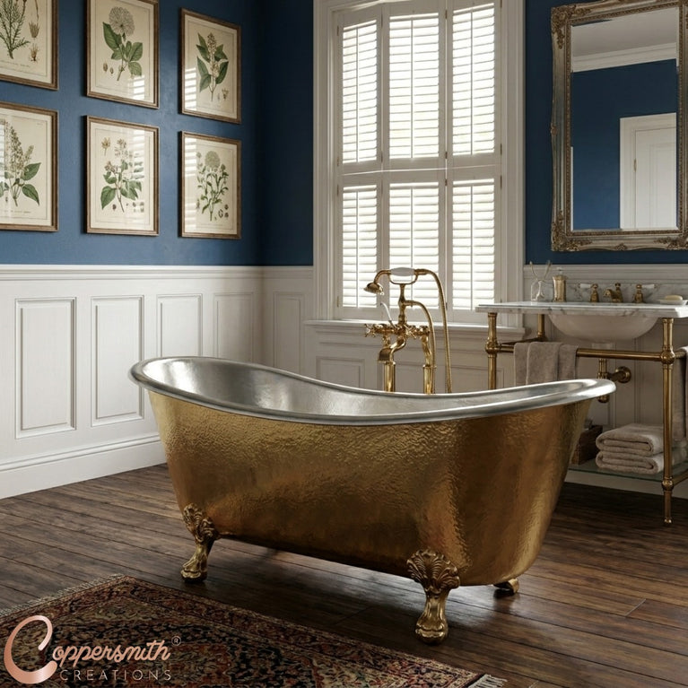 Clawfoot Brass Bathtub Hammered Brass Exterior & Nickel Interior