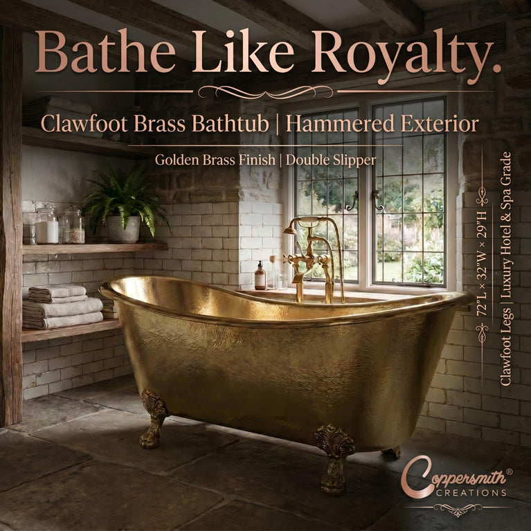 Clawfoot Brass Bathtub Hammered Exterior Full Brass Finish