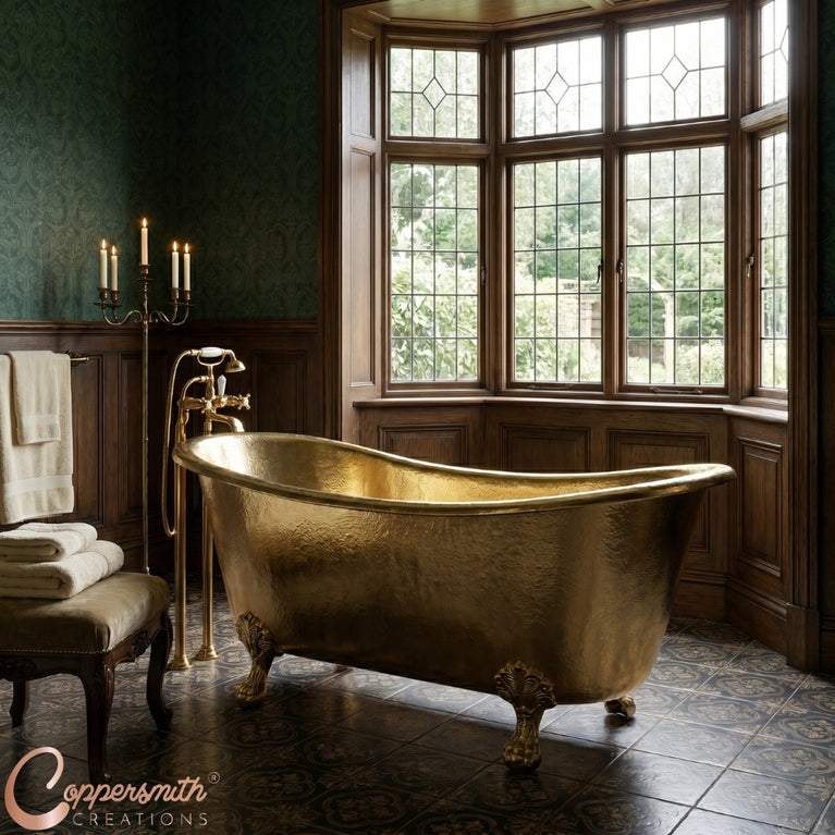 Clawfoot Brass Bathtub Hammered Exterior Full Brass Finish