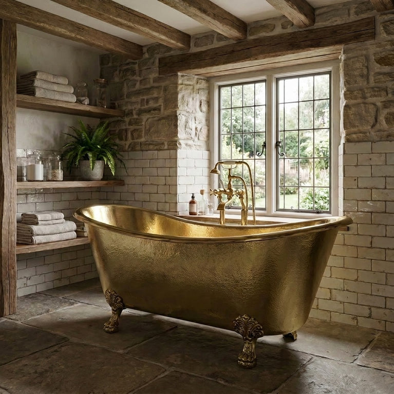 Clawfoot Brass Bathtub Hammered Exterior Full Brass Finish
