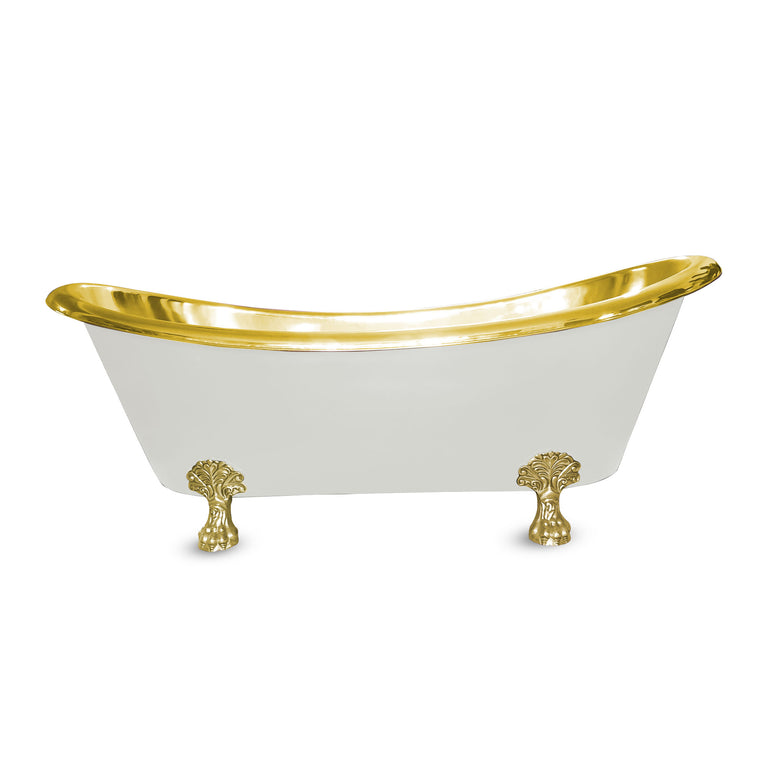 Clawfoot Brass Bathtub Polished Brass Interior & Matt White Exterior Finish