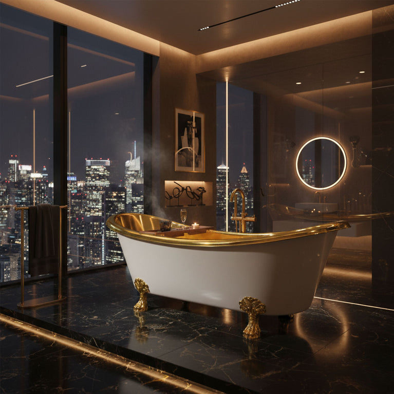 Clawfoot Brass Bathtub Polished Brass Interior & Matt White Exterior Finish