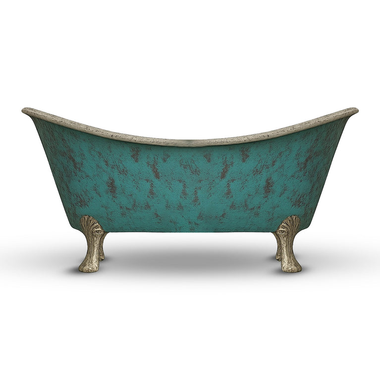 Clawfoot Copper Bathtub Verdigris Patina Exterior & Tin Interior Double Slipper
