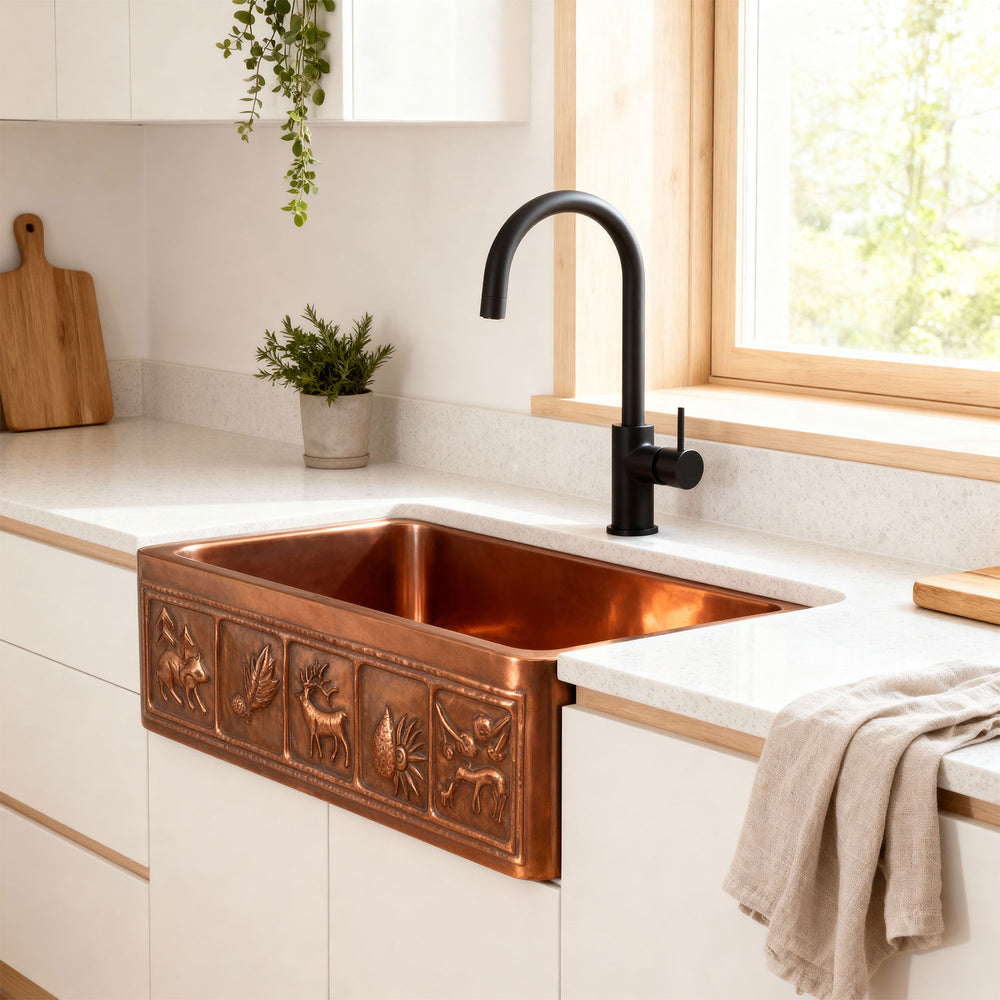 Copper Farmhouse Sink Animal Front Apron