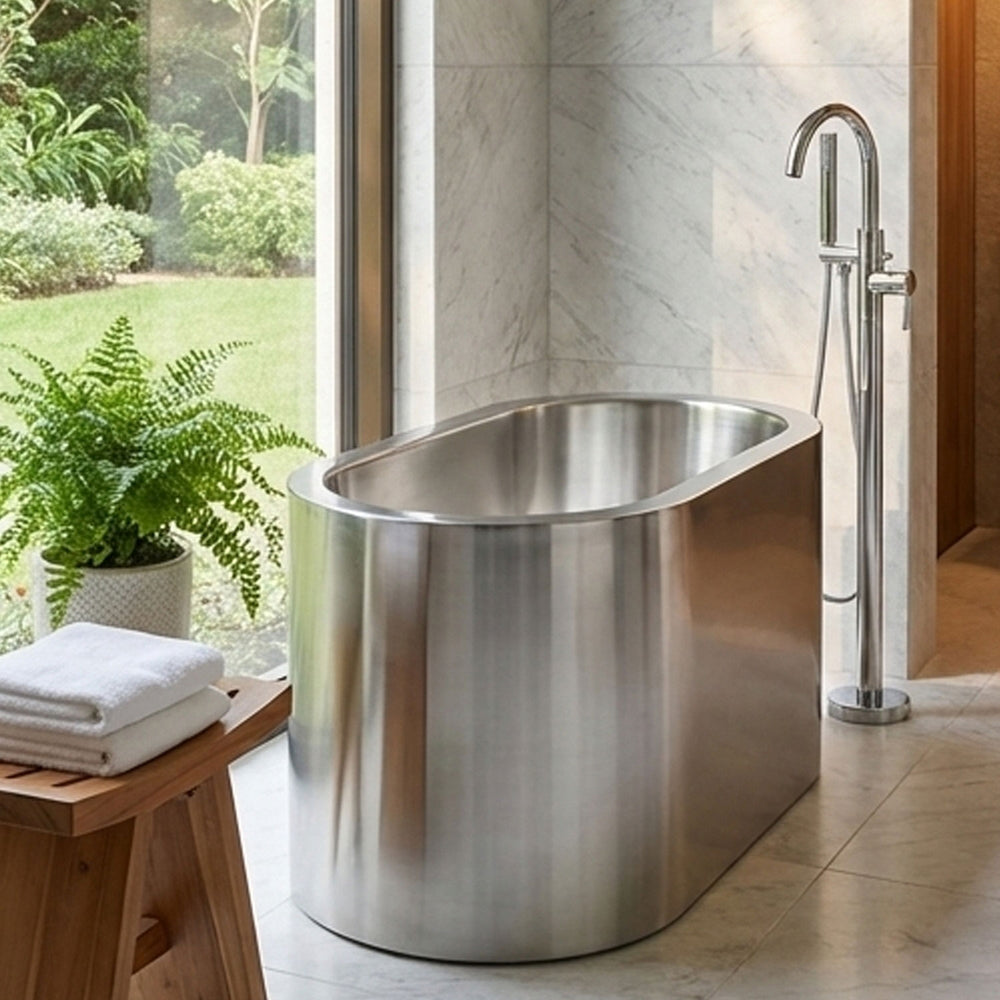 Double Wall Stainless Steel Bathtub with Built-In Dual Seats