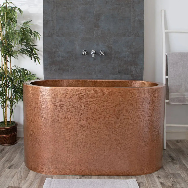 Japanese Soaking Tub Double Wall Hammered Antique Copper Bathtub with Seats