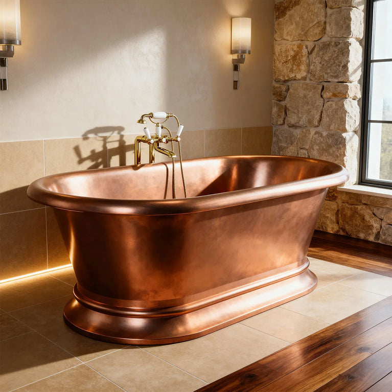 Pedestal Copper Bathtub Antique Copper Interior & Exterior