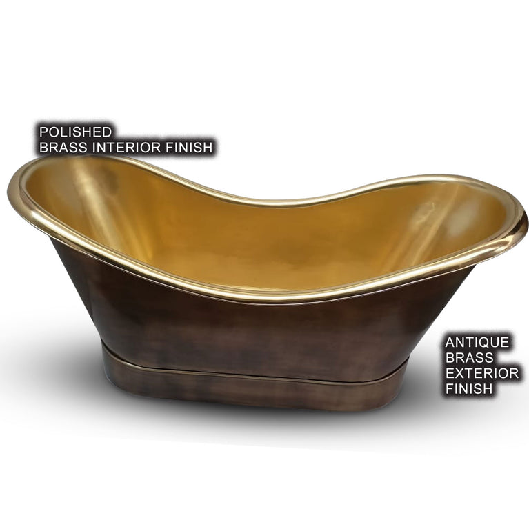 Roll Top Brass Bathtub Polished Interior & Antique Finish exterior