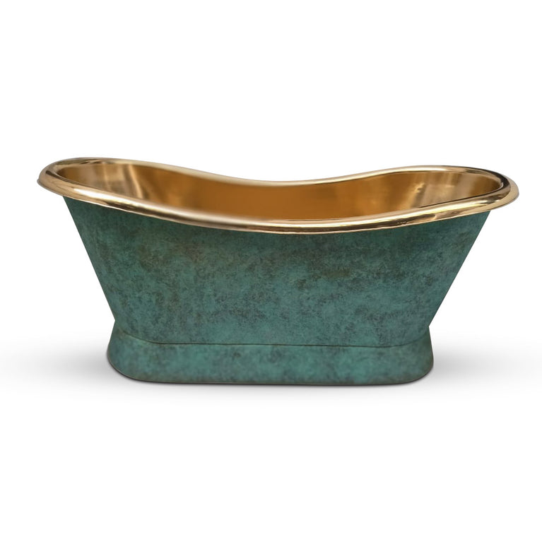 Slanting Base Brass Bathtub Polished Brass Inside & Patina Outside