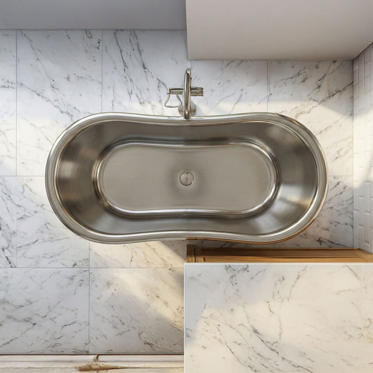 Slanting Base Stainless Steel Bathtub Full Steel Finish