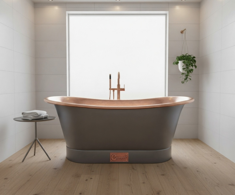 Straight Base Copper Bathtub Polished Copper Interior & RAL7021 Black Grey Exterior