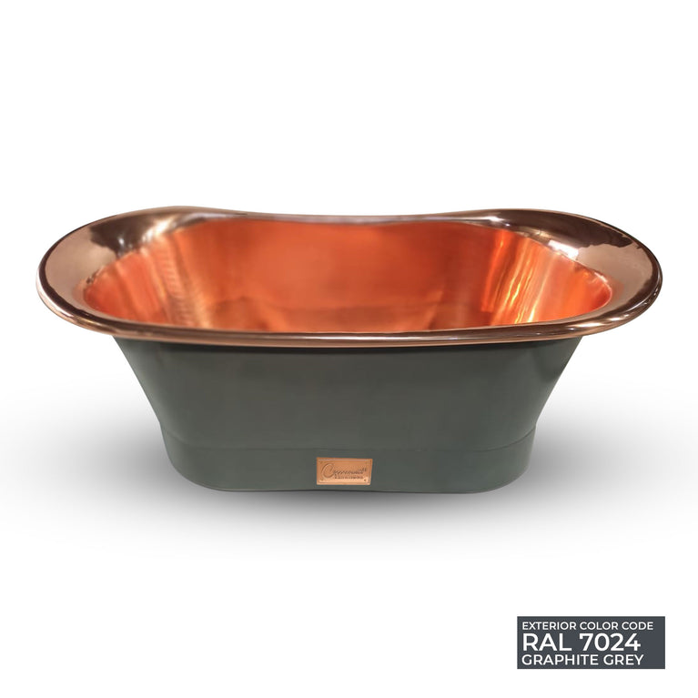 Straight Base Copper Bathtub Polished Copper Interior & RAL7024 Graphite grey Exterior
