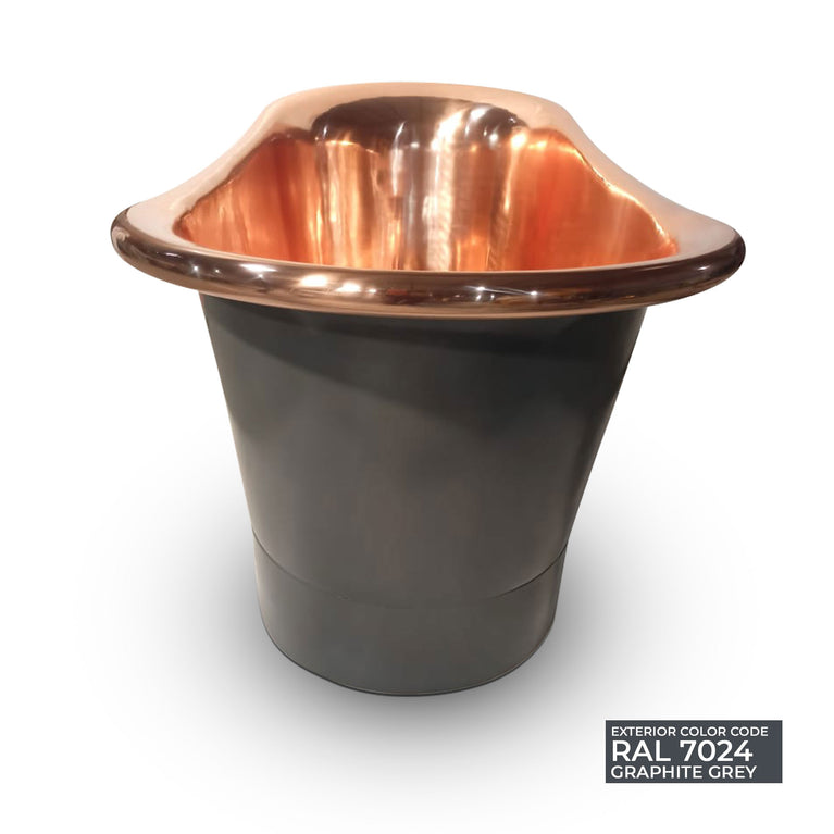 Straight Base Copper Bathtub Polished Copper Interior & RAL7024 Graphite grey Exterior