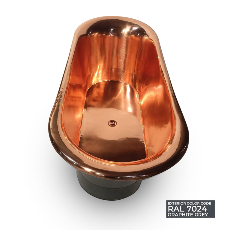 Straight Base Copper Bathtub Polished Copper Interior & RAL7024 Graphite grey Exterior