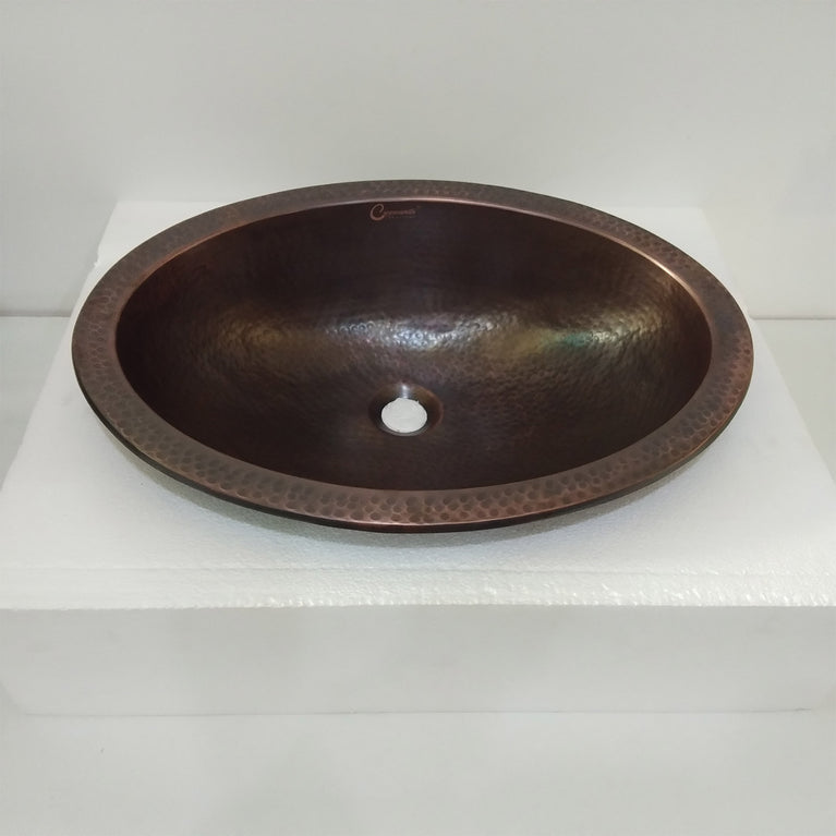 Oval Copper Sink Dark Antique 20 x 15.50 x 6 inch