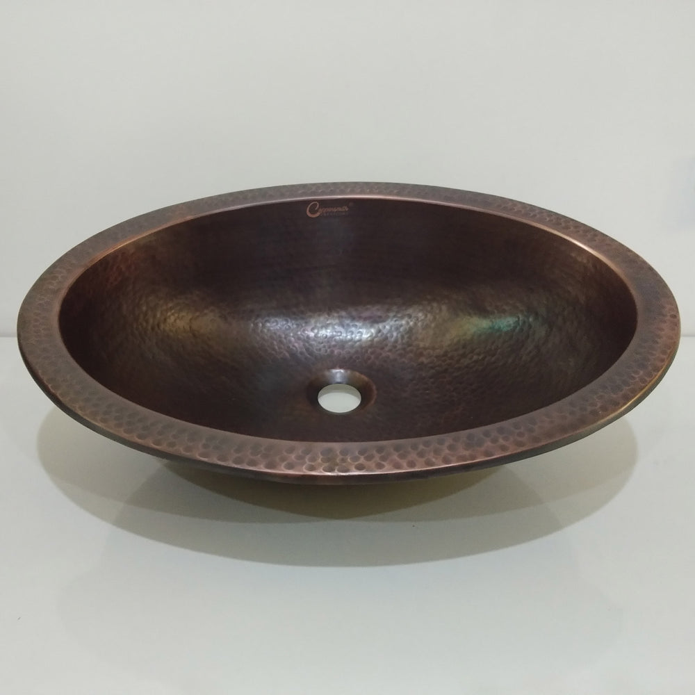 Oval Copper Sink Dark Antique 20 x 15.50 x 6 inch