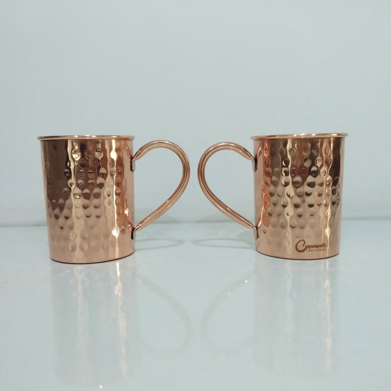 Cylindrical Copper Mugs Hammered