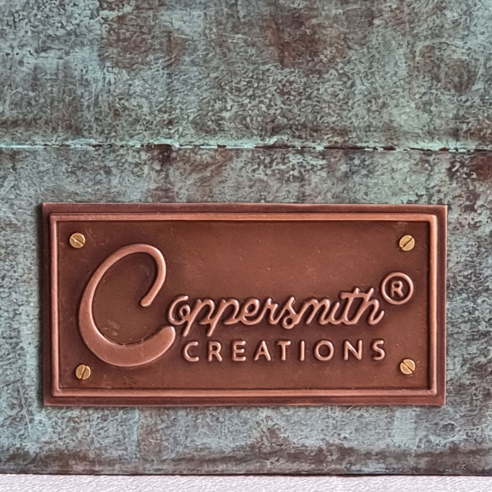 Straight Base Copper Bathtub Copper Interior & Blue Green Patina Exterior Finish