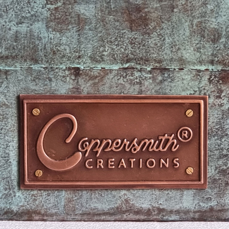 Straight Base Copper Bathtub Copper Interior & Blue Green Patina Exterior Finish