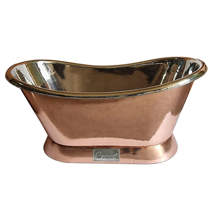 Slanting Base Copper Bathtub Nickel Interior Copper Exterior