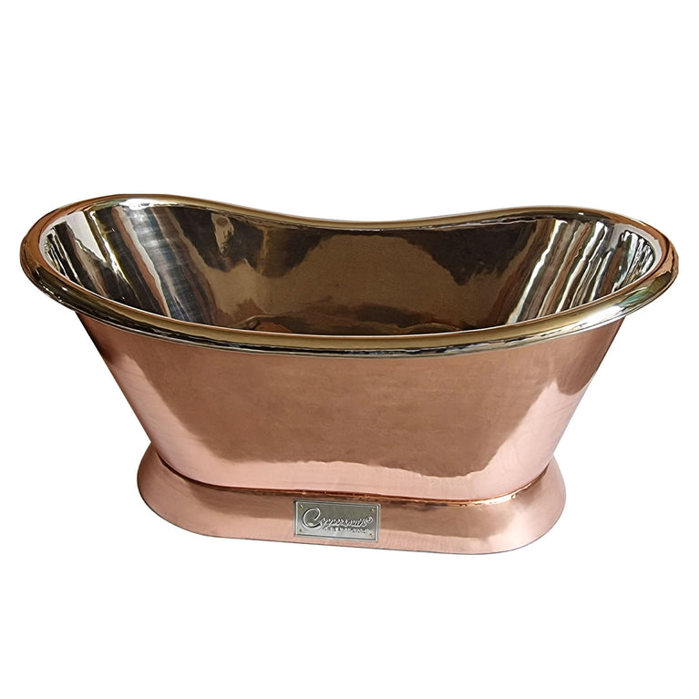 Slanting Base Copper Bathtub Nickel Interior Copper Exterior