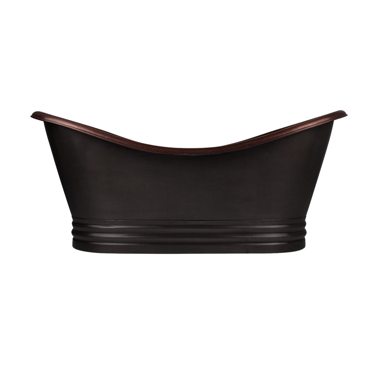 Hammered Dark Copper Double Slipper Tub Black Exterior