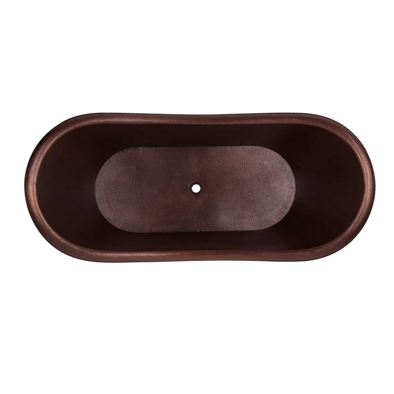 Hammered Dark Copper Double Slipper Tub Black Exterior