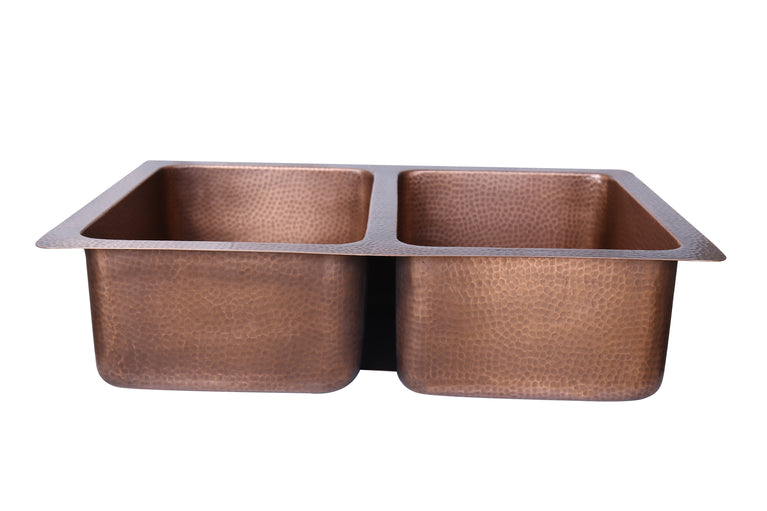 Double Bowl Vine Design Front Apron Copper Kitchen Sink