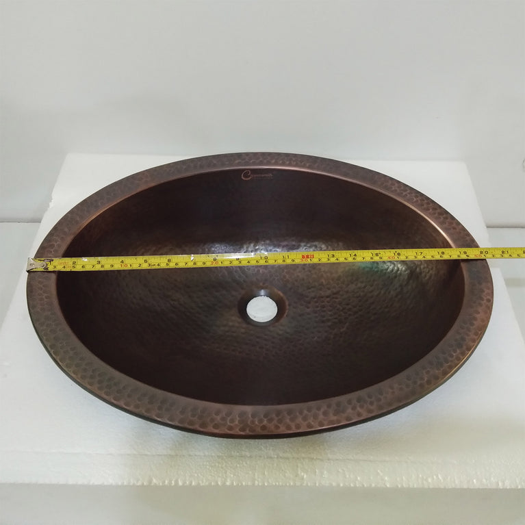 Oval Copper Sink Dark Antique 20 x 15.50 x 6 inch