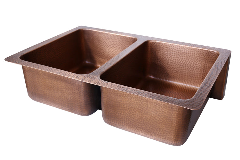 Double Bowl Vine Design Front Apron Copper Kitchen Sink