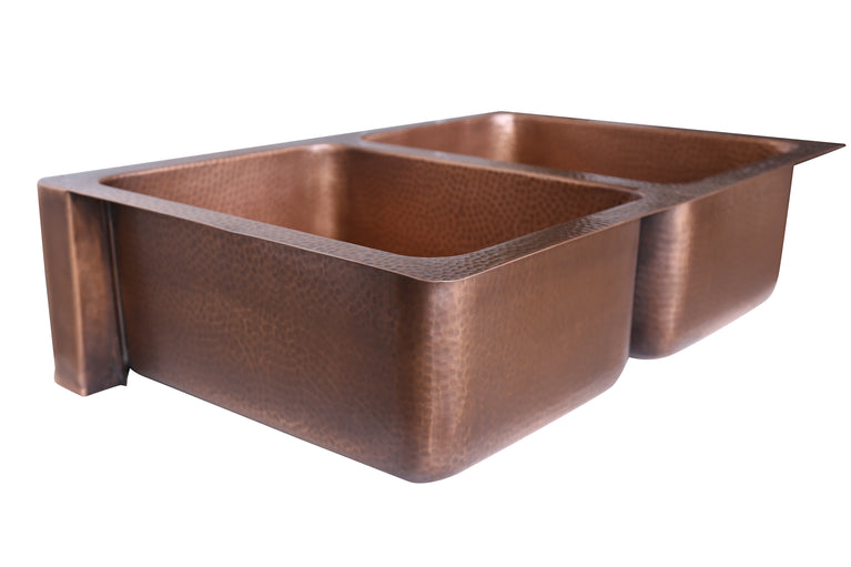 Double Bowl Vine Design Front Apron Copper Kitchen Sink