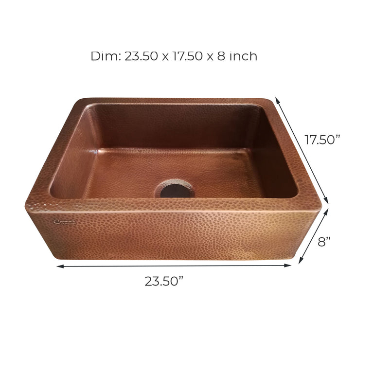 Copper Sink Hammered Front Apron 23.50 x 17.50 x 8 inch
