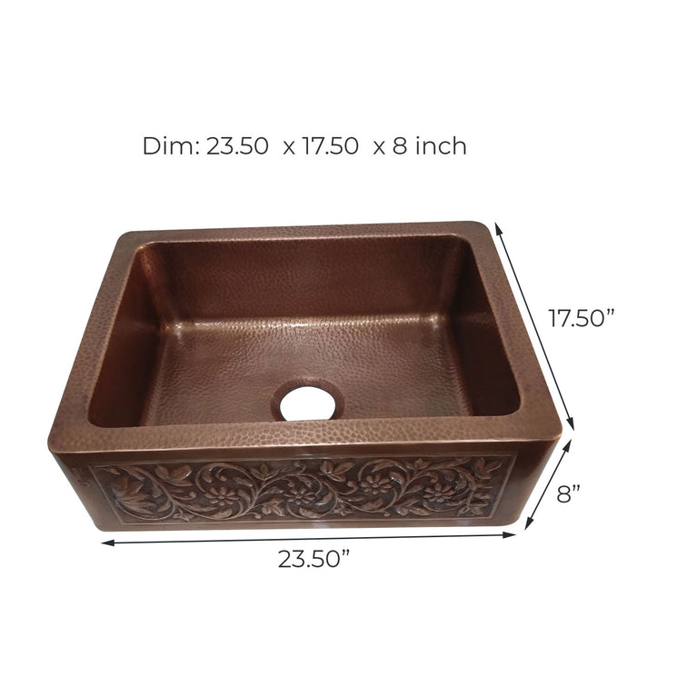 Copper Sink Vine Front Apron 23.50 x 17.50 x 8 inch