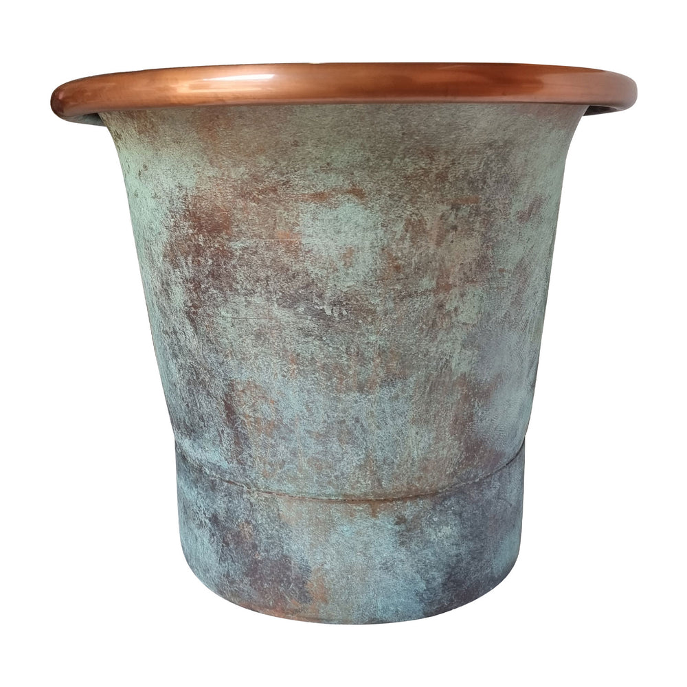 Straight Base Copper Bathtub Copper Interior & Blue Green Patina Exterior Finish