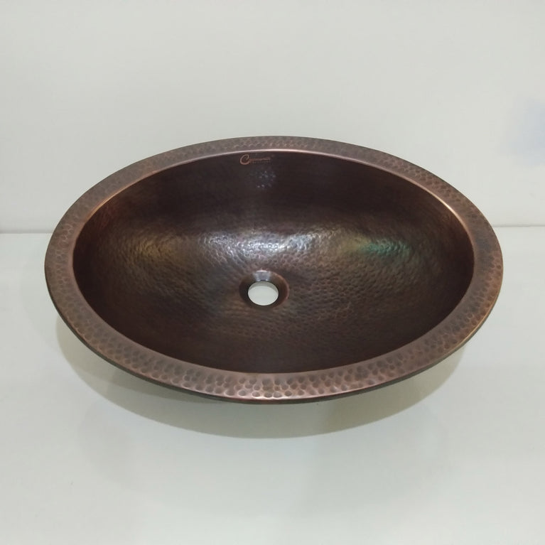 Oval Copper Sink Dark Antique 20 x 15.50 x 6 inch