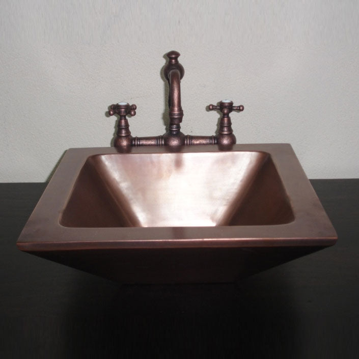 Square Double Wall Copper Sink Tapering Depth - Coppersmith Creations