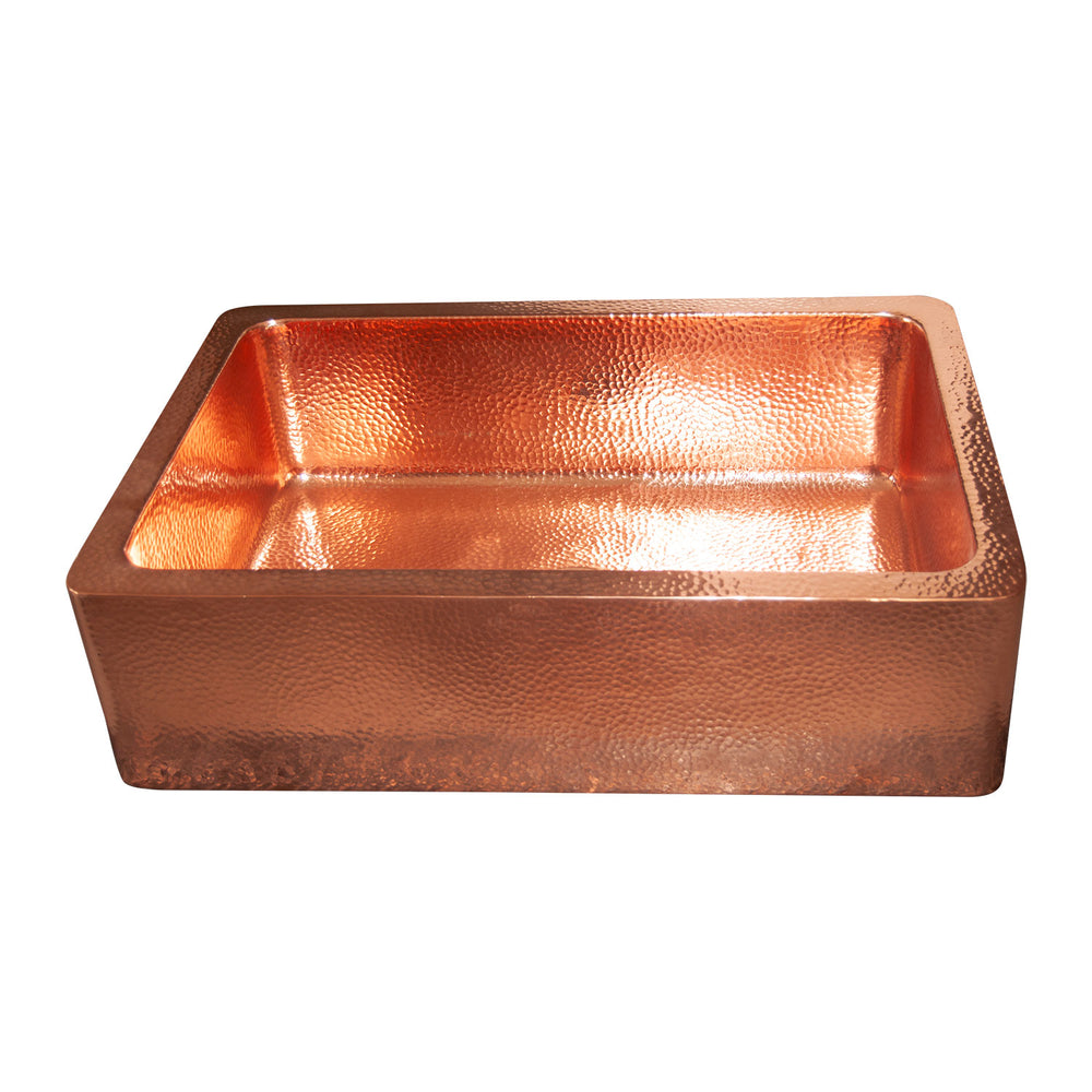 Single Bowl Copper Kitchen Sink Front Apron Hammered Shining Copper Finish