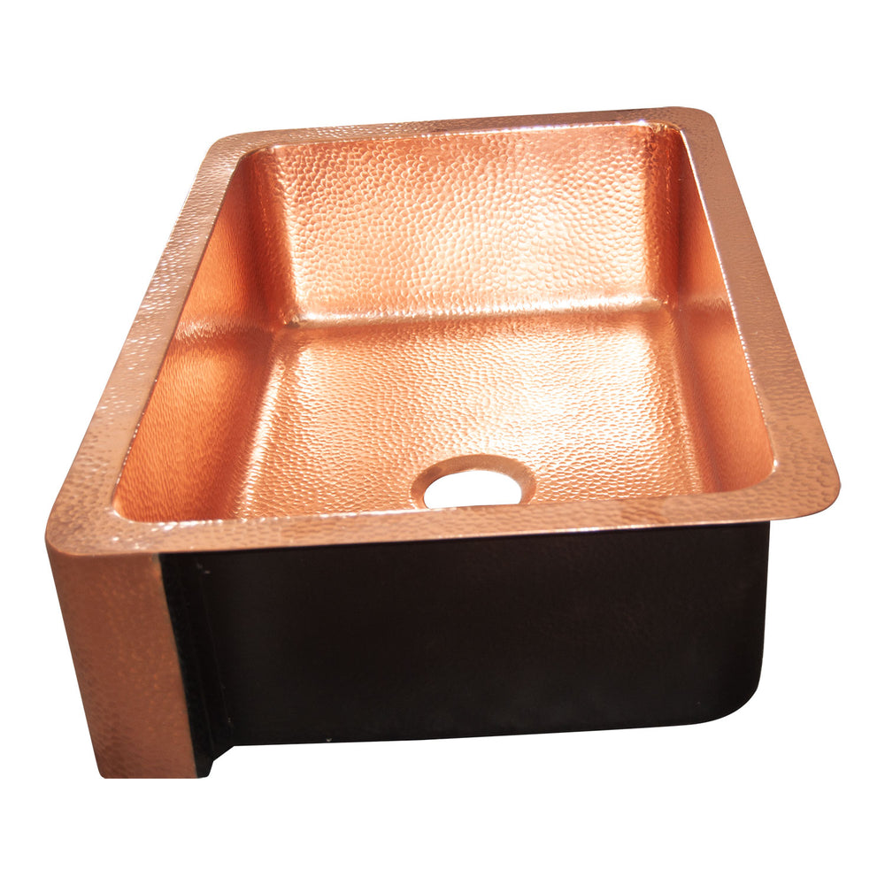 Single Bowl Copper Kitchen Sink Front Apron Hammered Shining Copper Finish