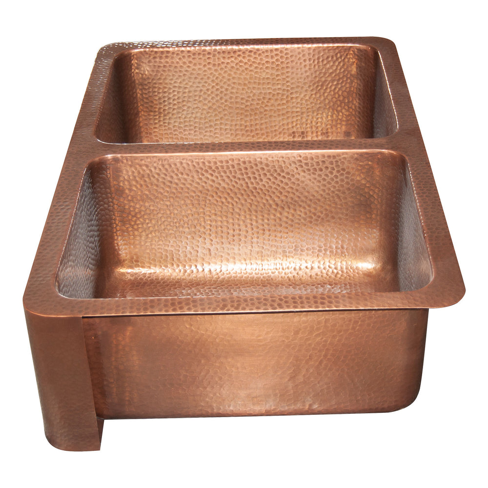 Double Bowl Copper Kitchen Sink Front Apron Hammered Antique Finish