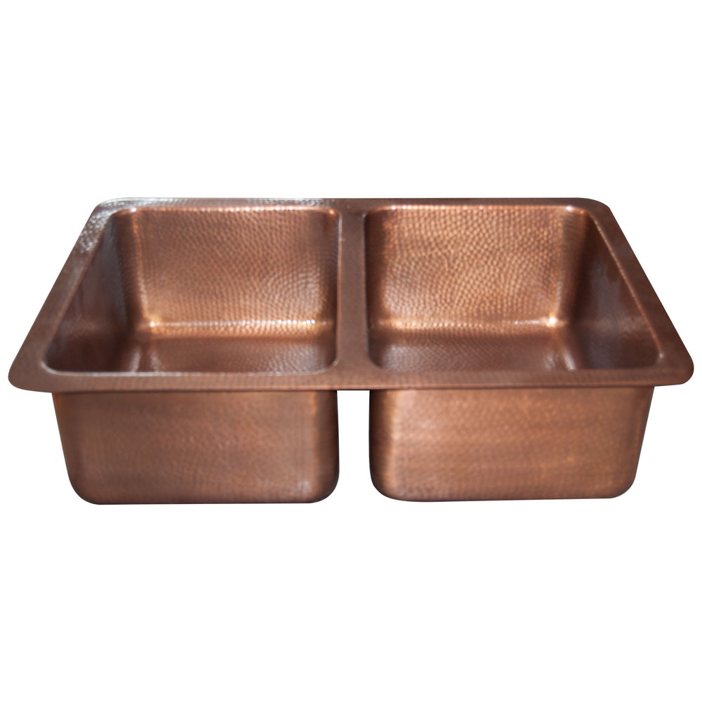 Double Bowl Copper Kitchen Sink Front Apron Hammered Antique Finish