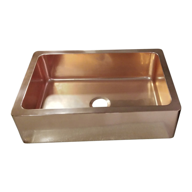 Single Bowl Copper Kitchen Sink Front Apron Smooth
