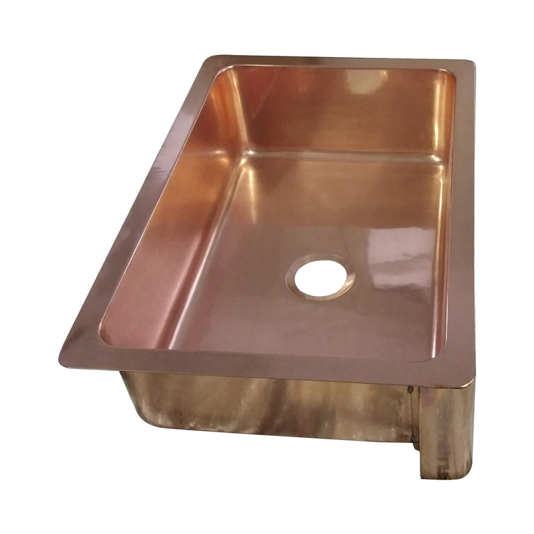 Single Bowl Copper Kitchen Sink Front Apron Smooth